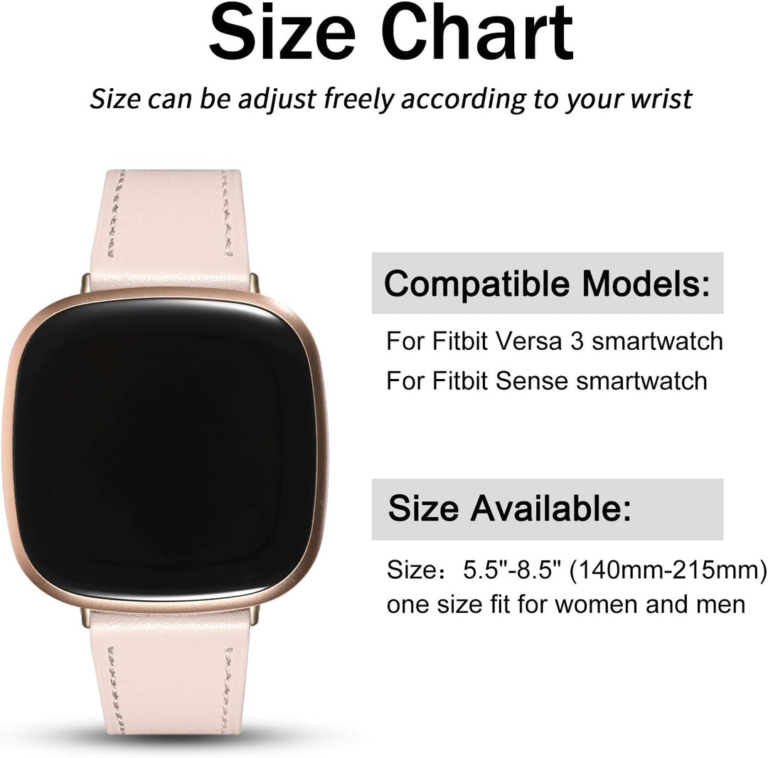 CeMiKa Leder Armband Kompatibel mit Fitbit Sense/Fitbit Versa 3 Armband, Original Lederband Ersatzba