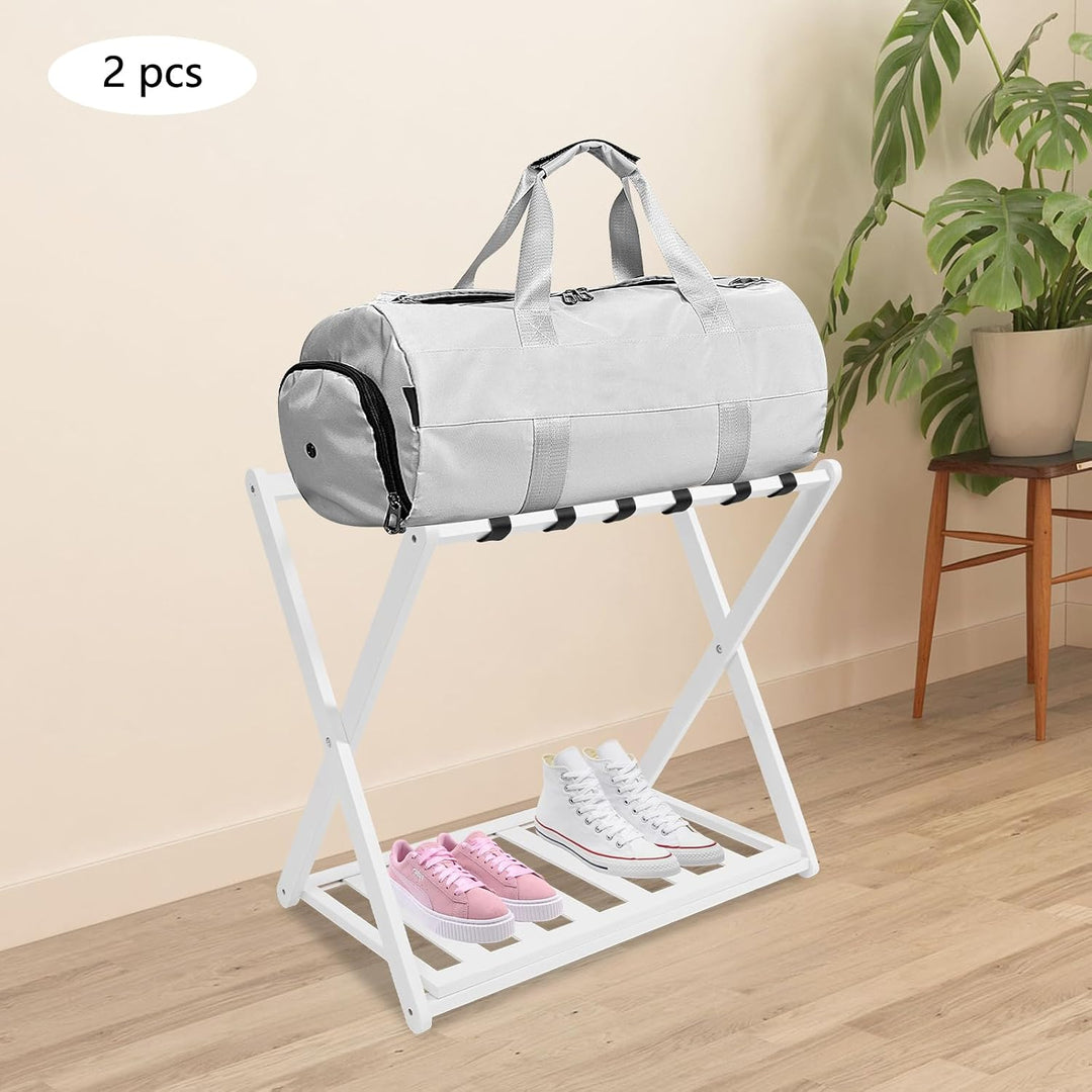 Kofferständer Klappbar, 2 Stück Gepäckträger aus Bambus - 64 x 39 x 58cm, 2 Ablagen Kofferablage für