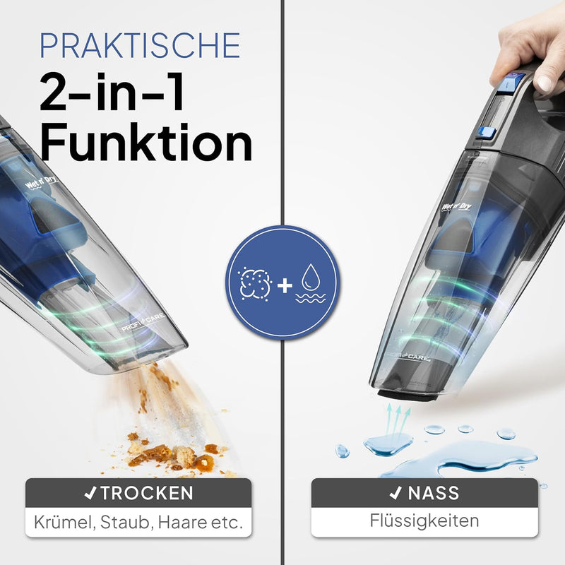 ProfiCare® 2in1 Handstaubsauger zum Nass- und Trockensaugen | Leistungsstarker Handstaubsauger Akku