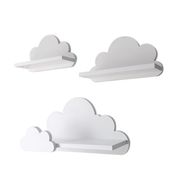 Wandregal Kinderzimmer Wolke Weiss (3er Set) – Modell Laguna Prestige – Solides 18mm MDF Bücherregal