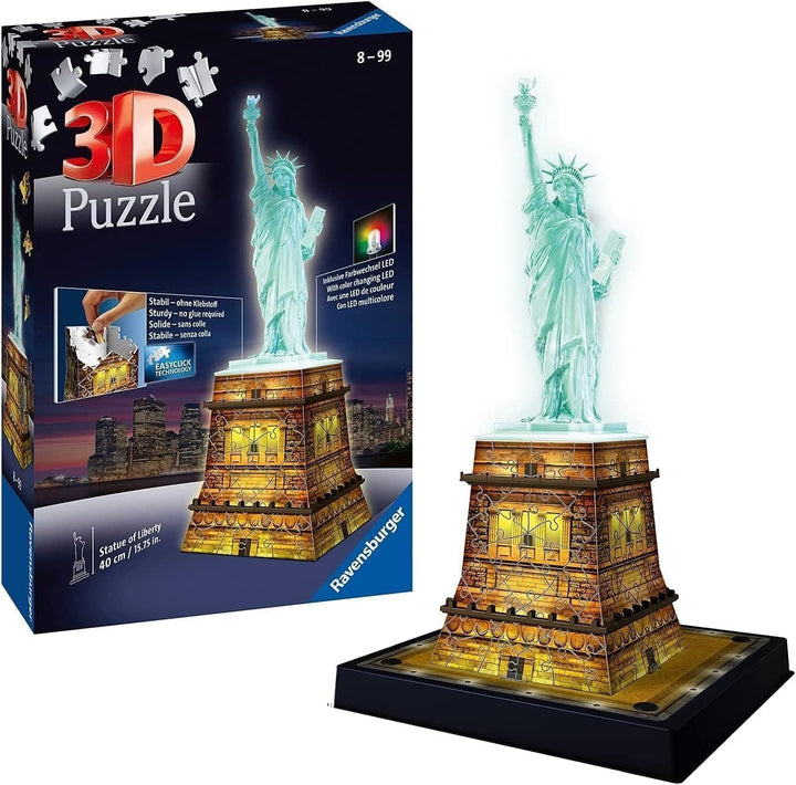 Ravensburger 3D Puzzle Freiheitsstatue bei Nacht 12596 - Das berühmte Bauwerk in New York als Night