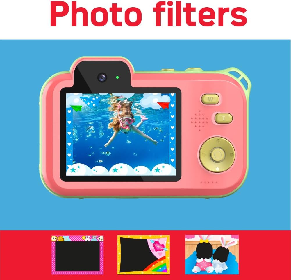 AgfaPhoto Realikids Cam Waterproof 2 – Kinderkamera, wasserdicht, 12 MP, HD-Video, Selfiemodus, Filt