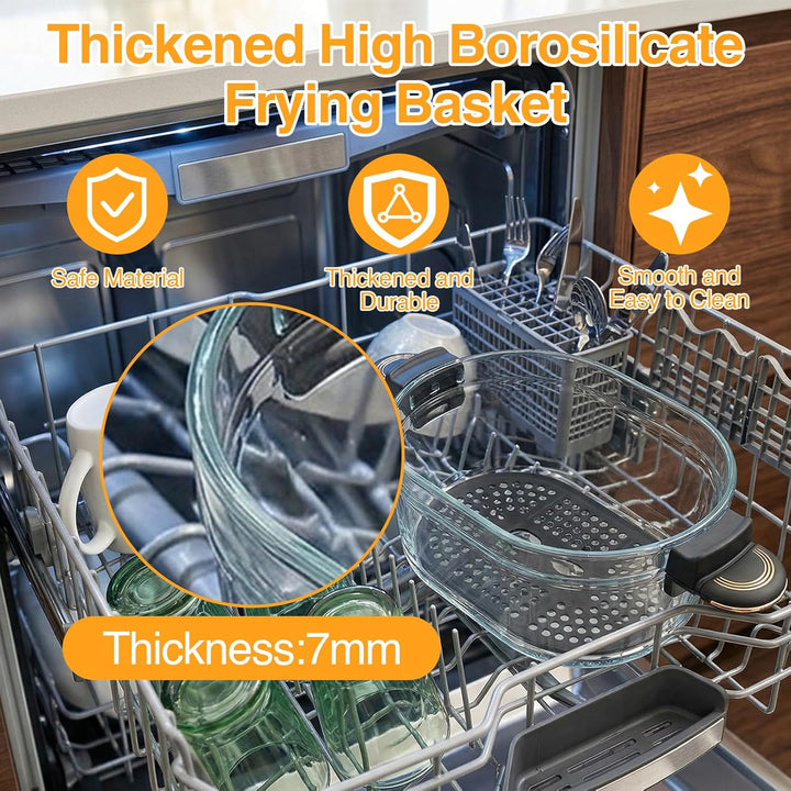 4L Sichtbarer Heissluftfritteuse AirFryer mit Stromausfall-Speicher, Glas-Schublade, 60-190°C Temper