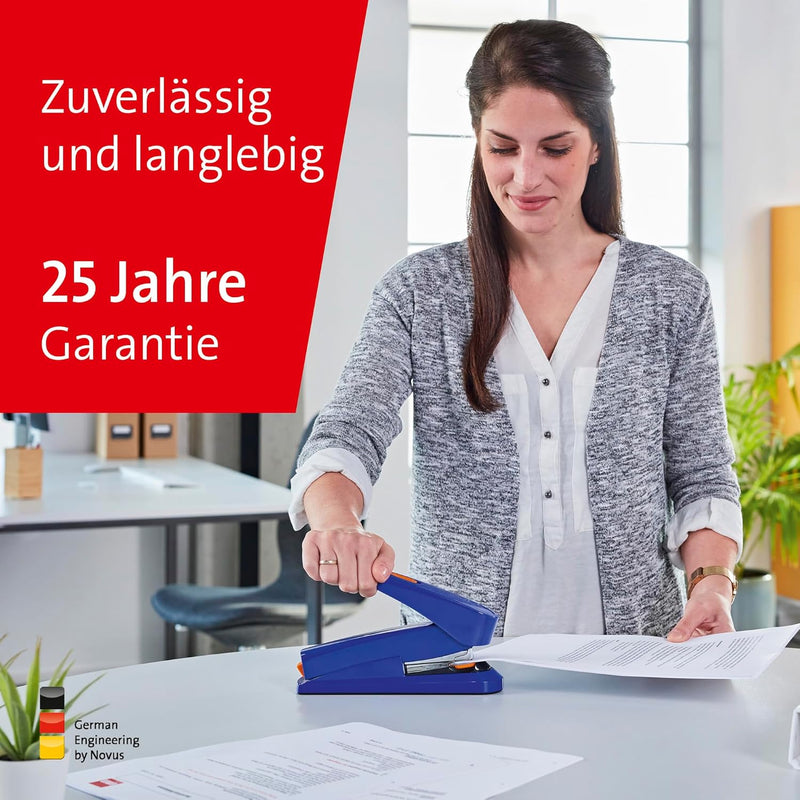 Novus B 8 FC Heftgerät (50 Blatt, Flachheftung, Hebelfunktion, inkl. 1000 Heftklammern) blau, blau