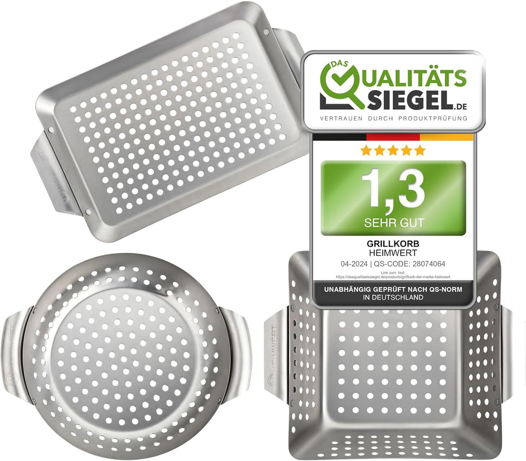 HEIMWERT Hochwertiges Premium Edelstahl Grillkorb 3er Set - Die hochrobusten und universell einsetzb