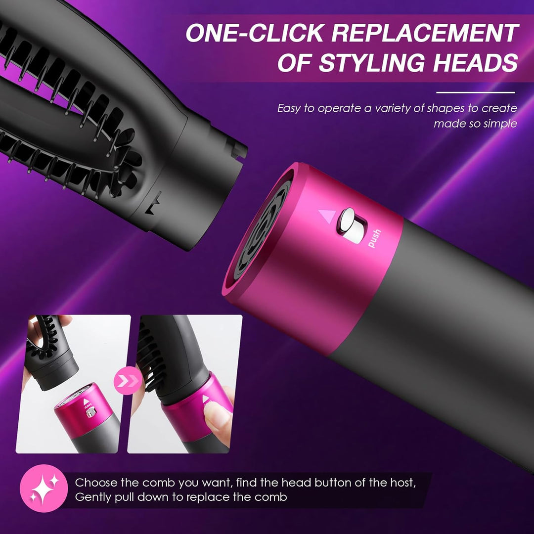 5-in-1 Lockenstäbe Lockenbürste Set, Warmluftbürste Rotierend mit Lockenstab, Set Haartrockner Hairs