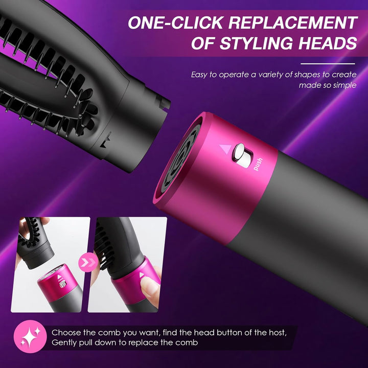 5-in-1 Lockenstäbe Lockenbürste Set, Warmluftbürste Rotierend mit Lockenstab, Set Haartrockner Hairs