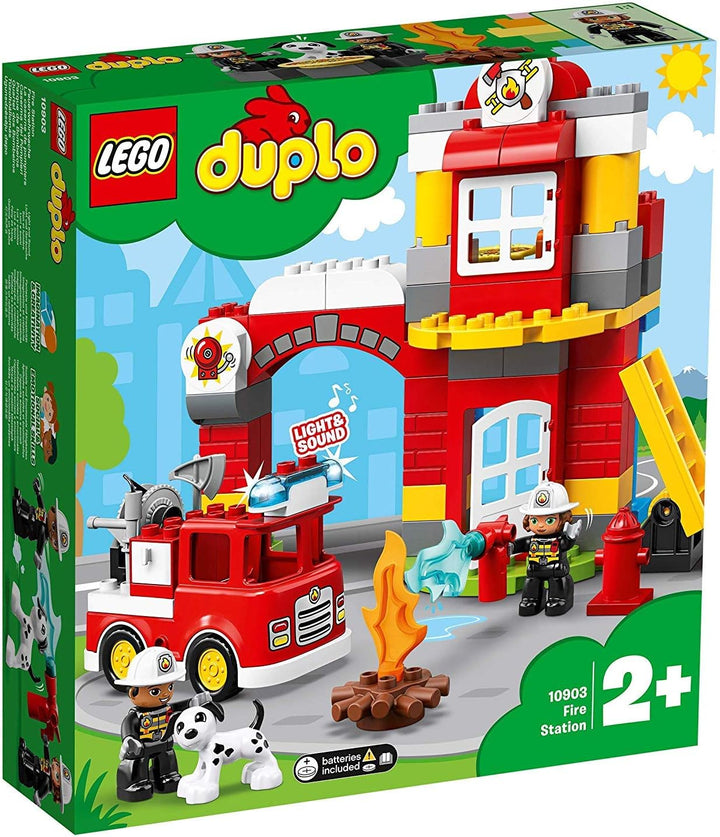 LEGO 10903 DUPLO Feuerwehrwache mit Feuerwehrauto und Feuerwehrmann-Figuren, Motorikspielzeug, Feuer