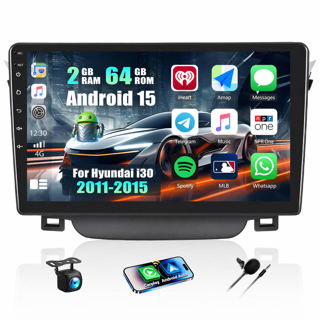 CAMECHO 2+64G 9 Zoll Navi Autoradio für Hyundai i30 2011-2015 Android 13 GPS Bluetooth Radio mit Wir