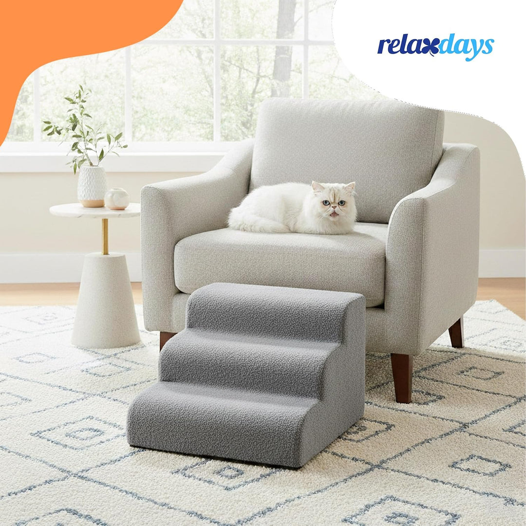 Relaxdays Hundetreppe, 3 Stufen, HxBxT: 35 x 35 x 56 cm, rutschfest, Stoffbezug, Haustiertreppe Bett