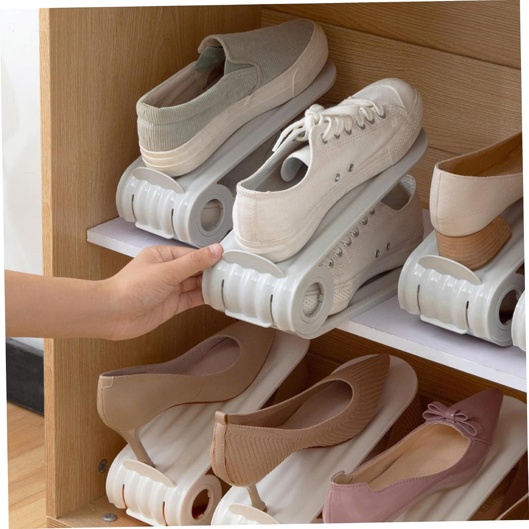 Schuhschlitz-Organizer, 4 Stück, Verstellbarer Schuhstapler, 4 Ebenen, PP, platzsparend, zweilagige