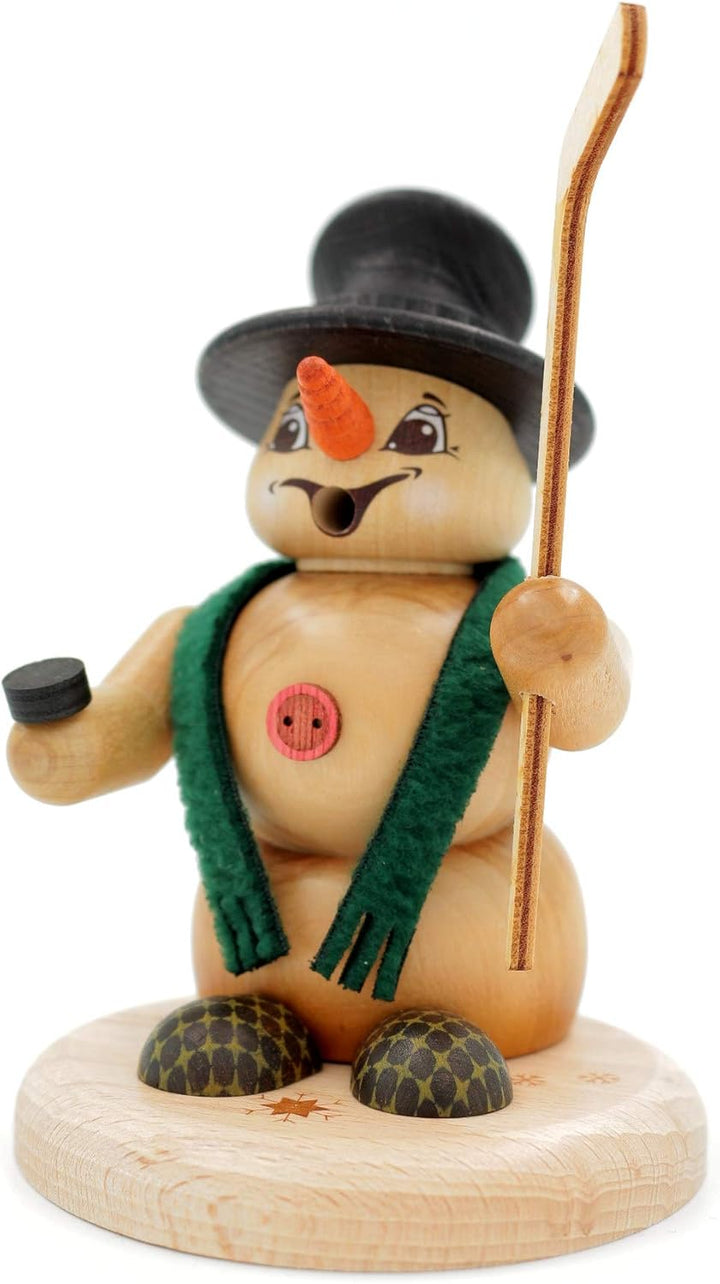 Kuhnert - Erzgebirgische Holzkunst Räuchermann Räucherfigur Schneemann 13cm - Eishockeyspieler, Eish