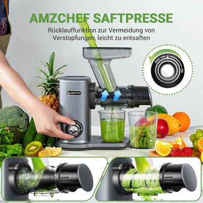 AMZCHEF Kompakt Entsafter Gemüse und Obst mit Zwei Zuführungsmodi für Einfache Verwendung - 150W Hig