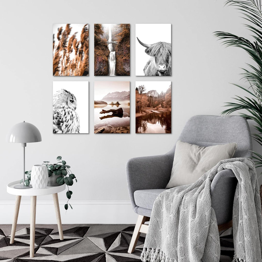 Novart Wandbilder Set - KOMPLETT AUFHÄNGFERTIG - Made in Germany - Moderne Bilder Natur Berge See Wo