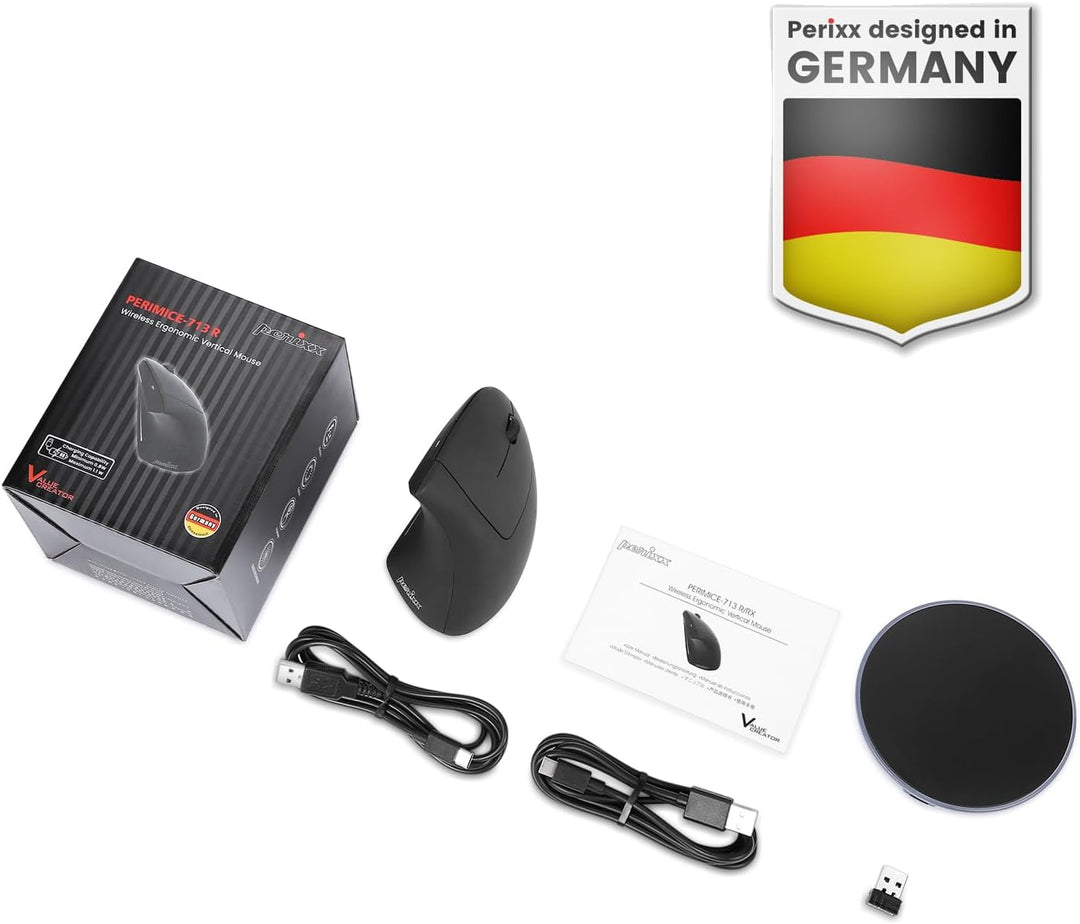 Perixx PERIMICE-713RX Kabellose Wiederaufladbare Vertikale Maus, Duo Kabelgebundene Und Kabellose La