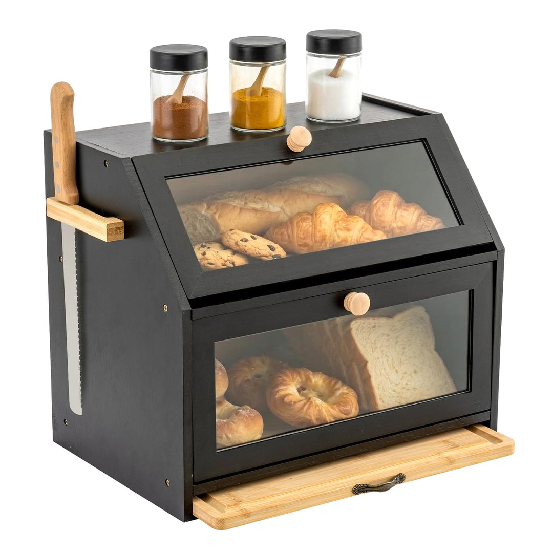 Brotkorb mit Schneidebrett Brotkasten Bambus Eco Brotbox Aufbewahrungsbox Küche Brotaufbewahrung Bro