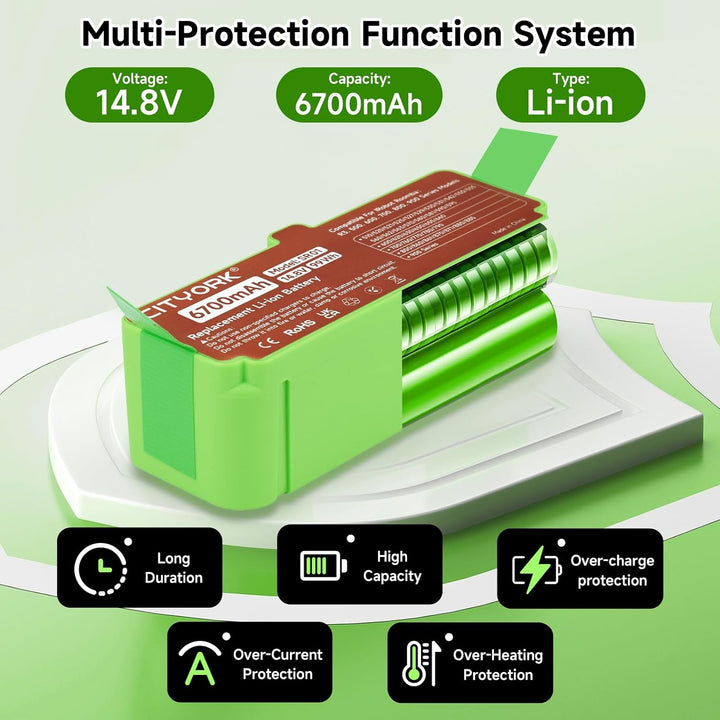 CITYORK 6700mAh Li-ion Ersatz Akku für iRobot Roomba 980 981 985 960 968 966 965 900, 880 896 895 89