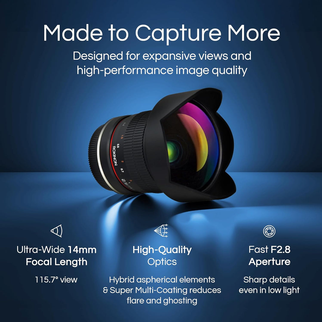 Rokinon FE14M-E 14 mm F2.8 Ultra Wide Objektiv für Sony E-Mount und Festobjektiv für andere Kameras