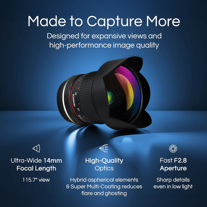 Rokinon FE14M-E 14 mm F2.8 Ultra Wide Objektiv für Sony E-Mount und Festobjektiv für andere Kameras