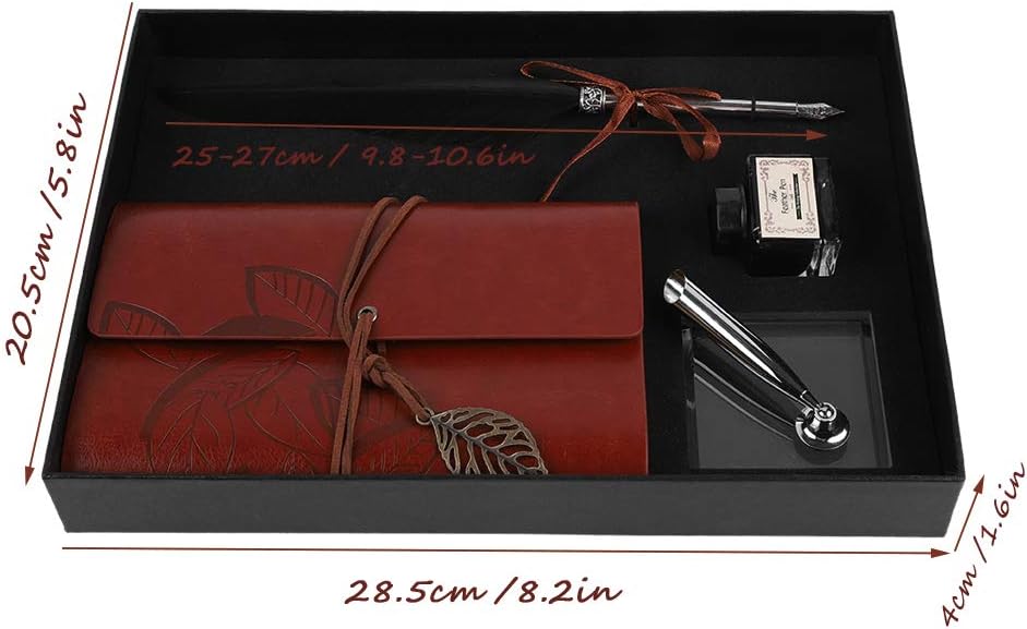 FVLFIL Retro Leder Notizbuch mit Feder Dip Pen, Retro Reisende Notebook Vintage Antik Füllfederhalte