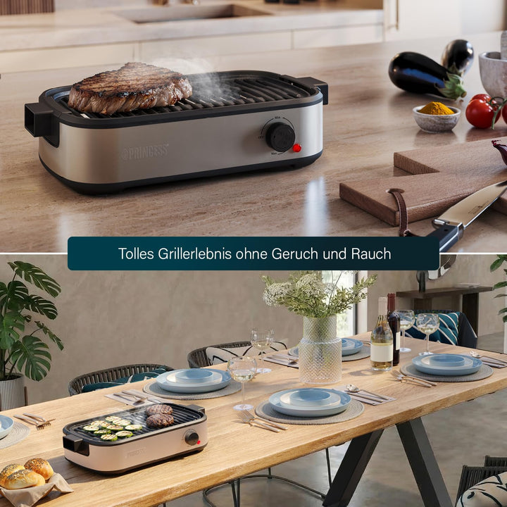 Princess Table Chef Purify Tischgrill, Raucharmer Elektrogrill mit Luftfiltersystem, Einstellbares T