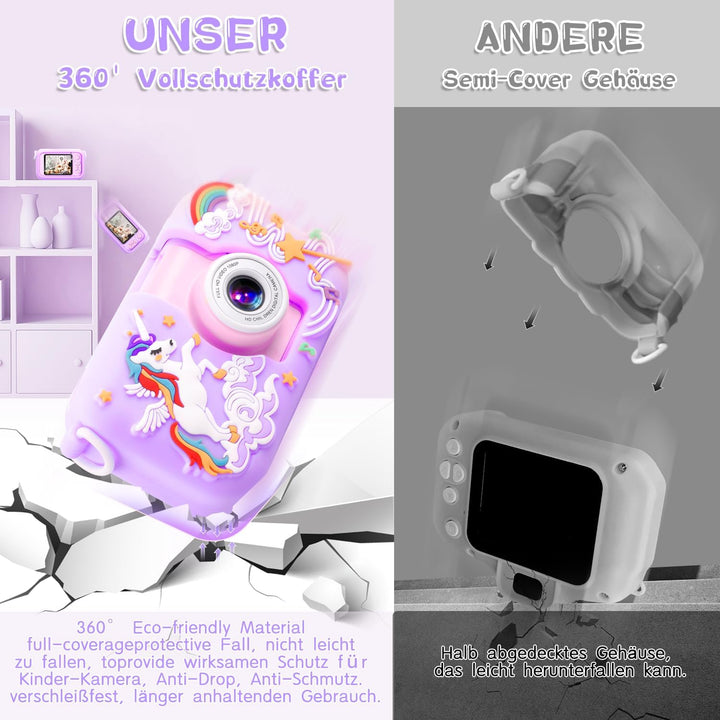 Kinderkamera, ARNSSIEN 180° Flip Lens Kamera für Kinder, 2.4in IPS LCD Digitalkamera mit Gehäuse, Ki