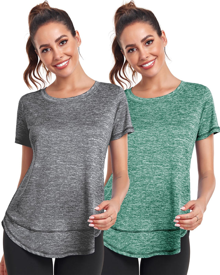 Sport T-Shirt Damen, Kurzarmshirt Frauen, Workout Tops Rundhalsausschnitt Athletisch Lässig Laufen Y