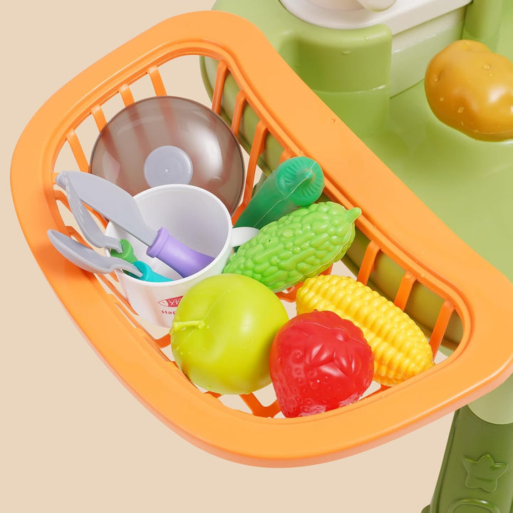 Kinder Spielküche mit Spülbecken,Wasserhahn,Geschirr und Zubehör,Küchenspüle Spielzeug Set mit Wasse
