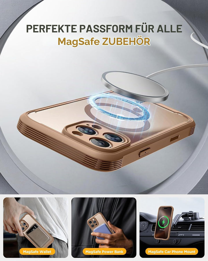 Miracase 360 Grad für iPhone 16 Pro Max Hülle mit Magsafe, Eingebaut Glas Schutzfolie, Komplettschut