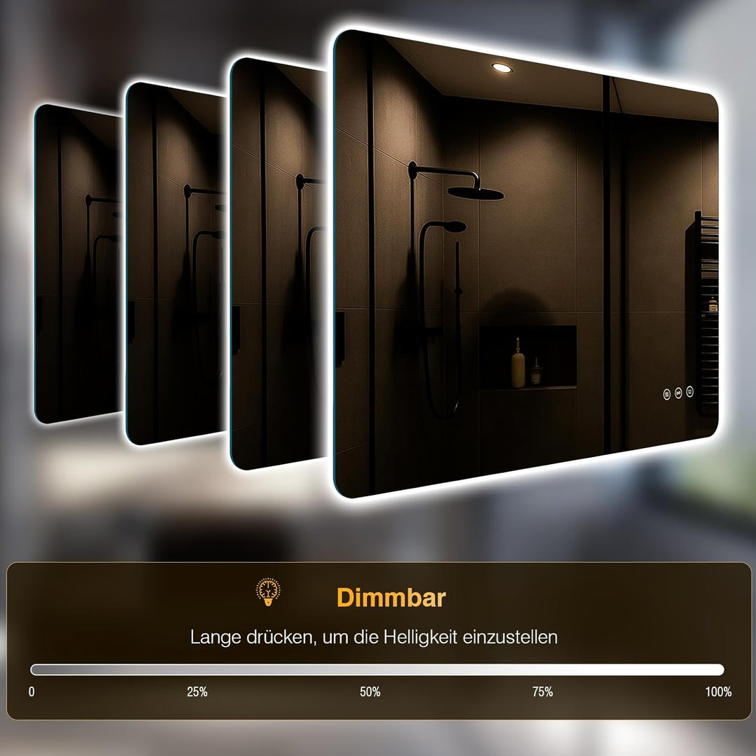 Badezimmer Spiegel mit Beleuchtung, Led Bad Spiegel mit Licht, 3 Lichtfarben, Dimmbar, Antibeschlag,