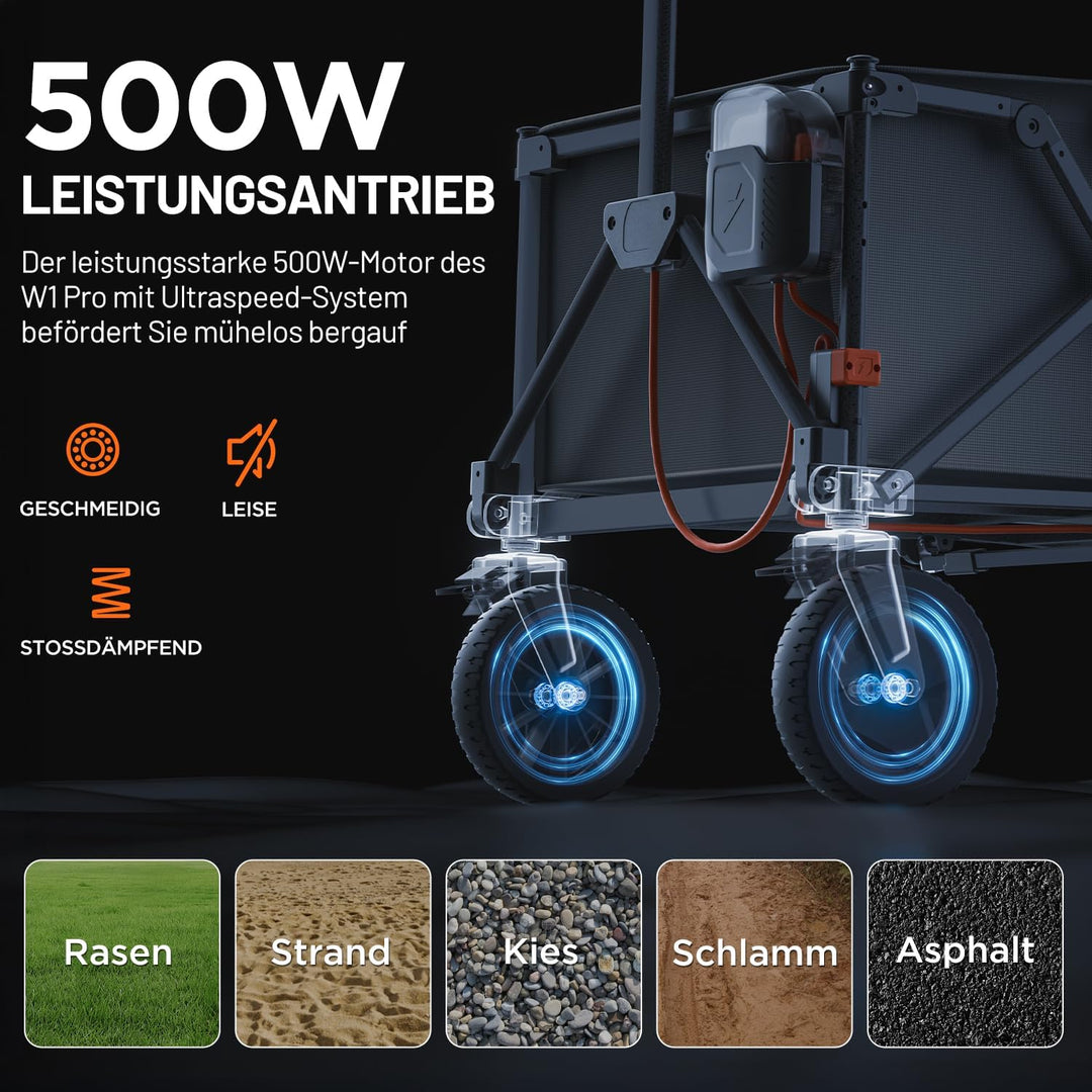 Litheli Elektrokarre Bollerwagen Faltbar, Handwagen faltbar mit Motor &amp; Bremsen, 200L 60KG geeignet