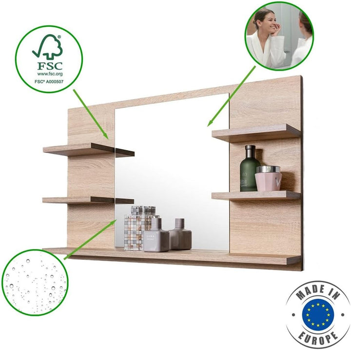 Badspiegel mit 5 Ablagen Badezimmerspiegel Spiegel Regal Wandspiegel Hängespiegel Badmöbel Spiegel F