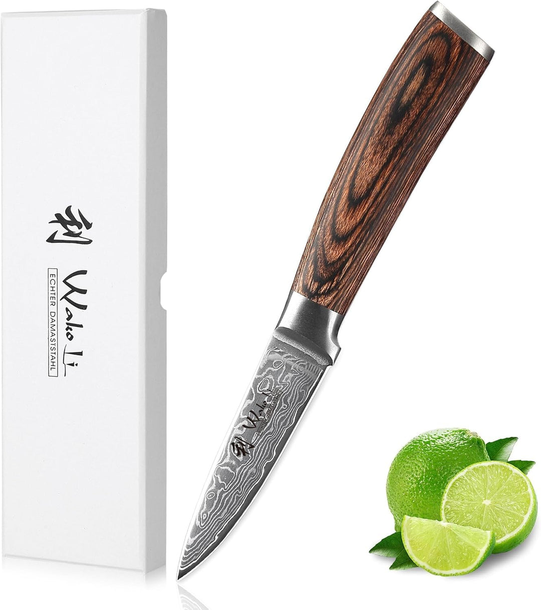 Wakoli EDIB Sakura Officemesser 8 cm aus 67 Lagen Damaststahl mit VG10 Kern | Pakkaholzgriff, beidse