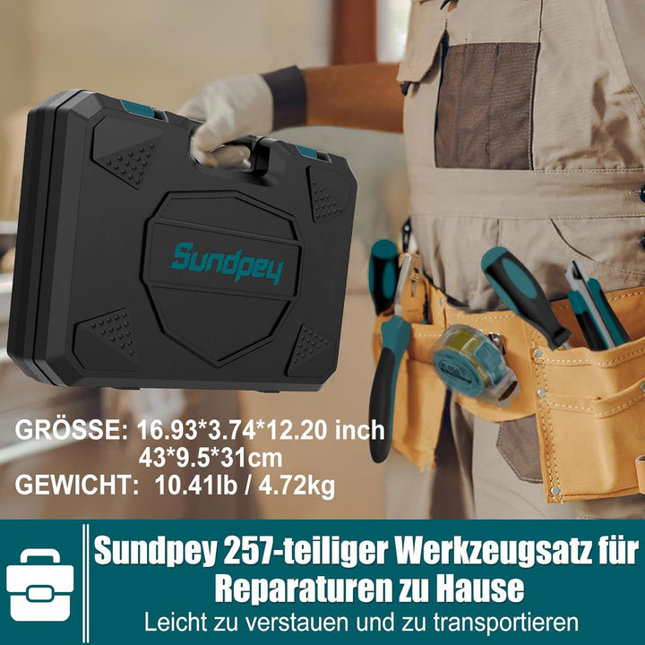 Werkzeugkoffer 257 Teile Komplette Werkzeugkiste - Sundpey Tragbare Werkzeugkiste 257PCS Blau, 257PC