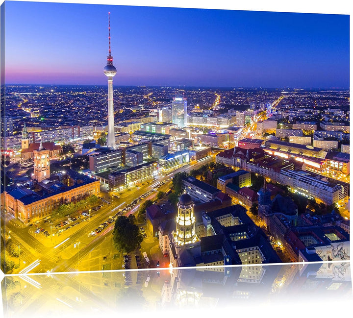 Berlin City Panorama, Format: 100x70 auf Leinwand, XXL riesige Bilder fertig gerahmt mit Keilrahmen,