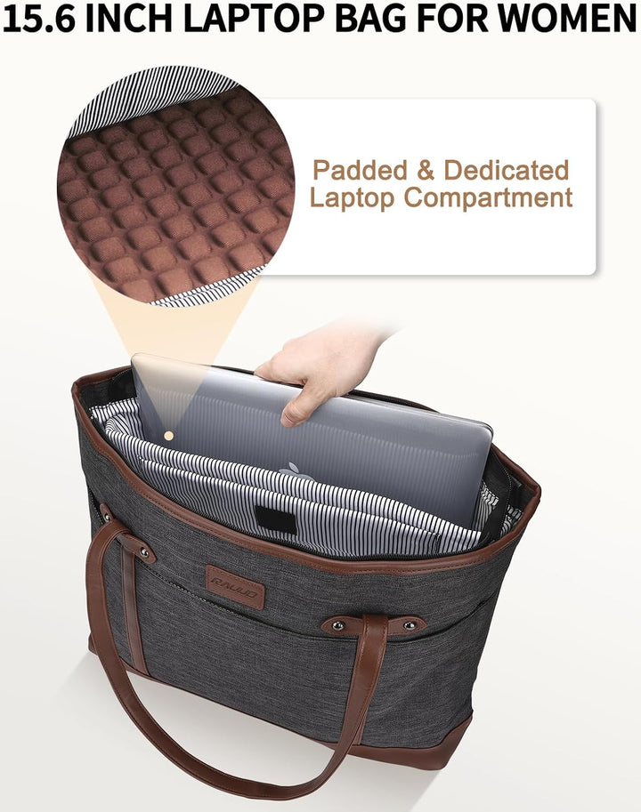 RAVUO Laptoptasche Damen, Wasserdichte Handtasche Elegant Lehrertasche Gross Aktentasche 15.6 zoll L