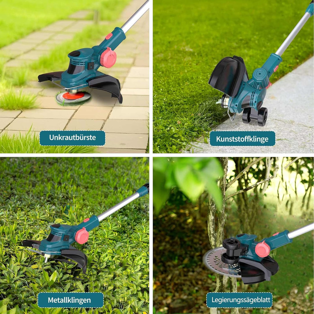 Akku Rasentrimmer für Makita Akku | 3-in-1 Rasenkantenschneider, Freischneider & Motorsense | Bürste