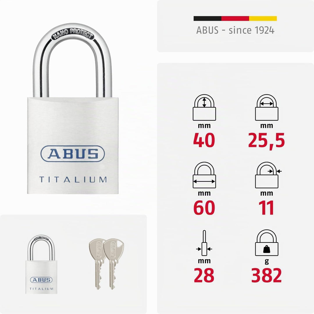 ABUS Titalium Vorhängeschloss 80TI/60 - Kellerschloss mit leichtem, massiven Schlosskörper aus Spezi
