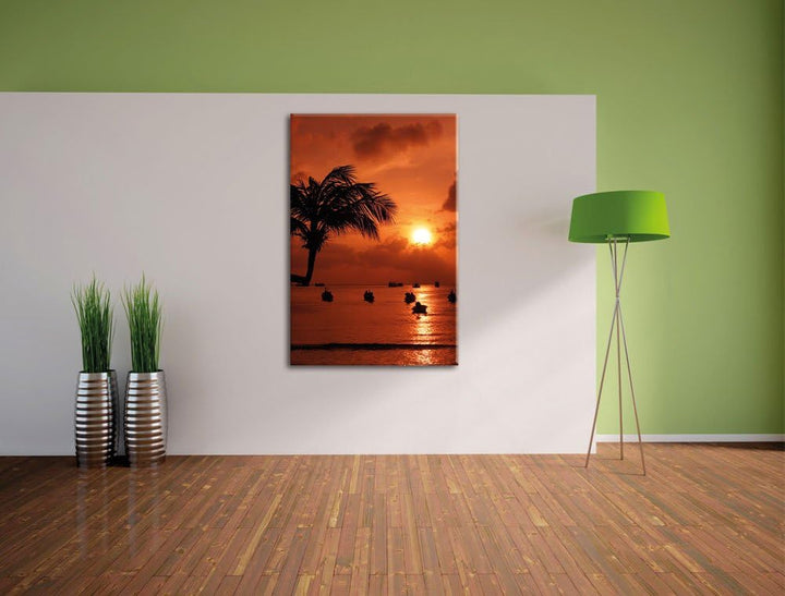 Palmen an Traumstrand, Format: 100x70 auf Leinwand, XXL riesige Bilder fertig gerahmt mit Keilrahmen