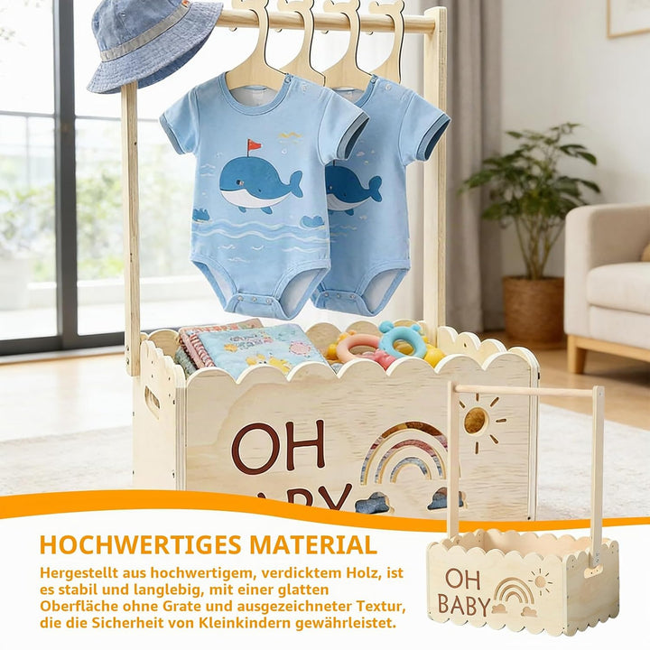 Holz Babyparty Geschenk mit Griff, Baby Aufbewahrungskorb, Holz Baby Geschenk Korb, Babykorb Neugebo
