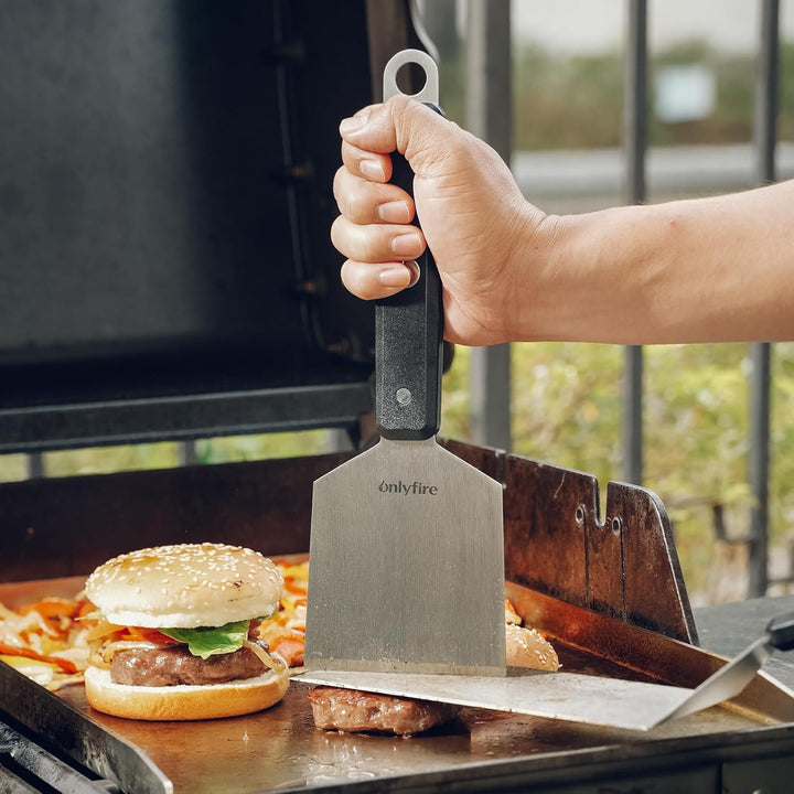 onlyfire Grillspachtel Set, Plancha Spachtel Edelstahl mit Aufhängeloch und Rutschfeste & Hitzebestä