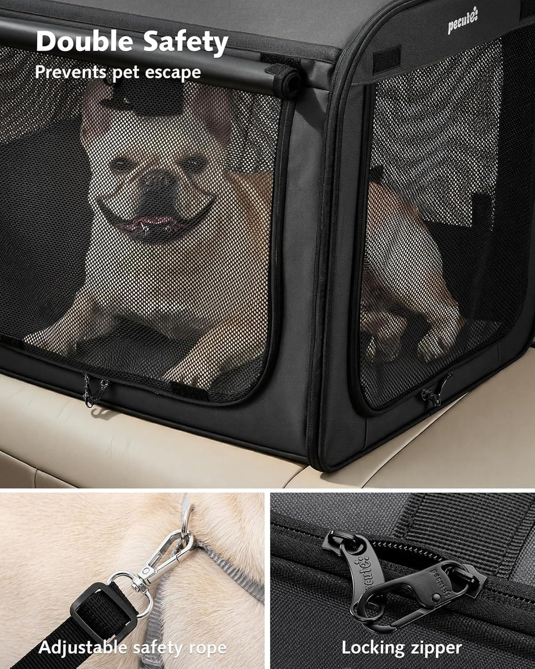 pecute Hundebox Faltbar Hundetransportbox Stabil Auto Transportbox Hund 61 x 52 x 45 cm, Leicht Katz