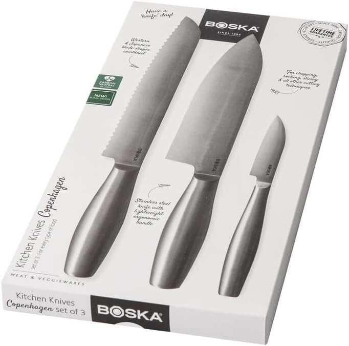 BOSKA Küchenmesser Copenhagen / 3er-Set/Für jede Art von Lebensmitteln/Einzigartiges Design/Spülmasc