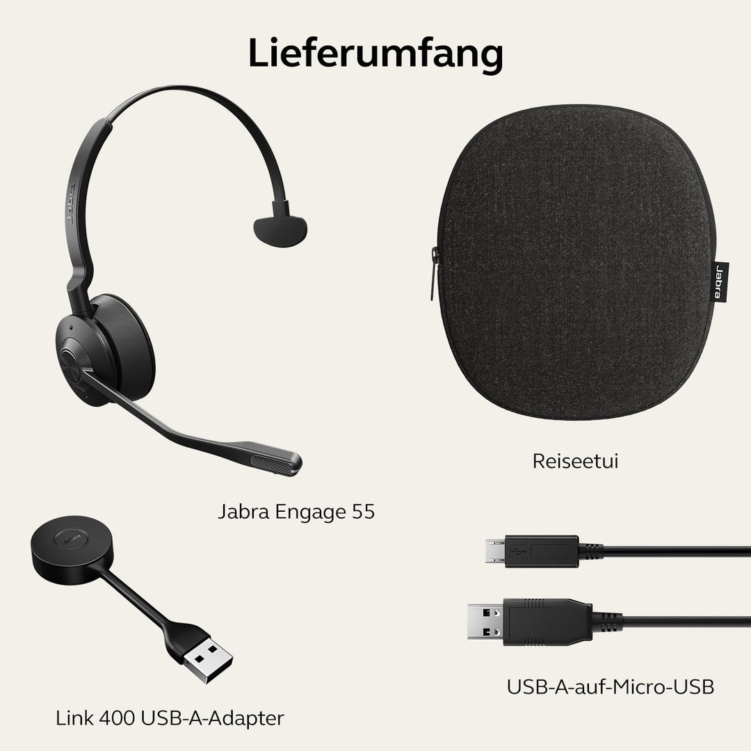 Jabra Engage 55 Schnurloses Mono Headset mit Link 400 USB-A DECT-Adapter - Mikrofon mit Geräuschunte