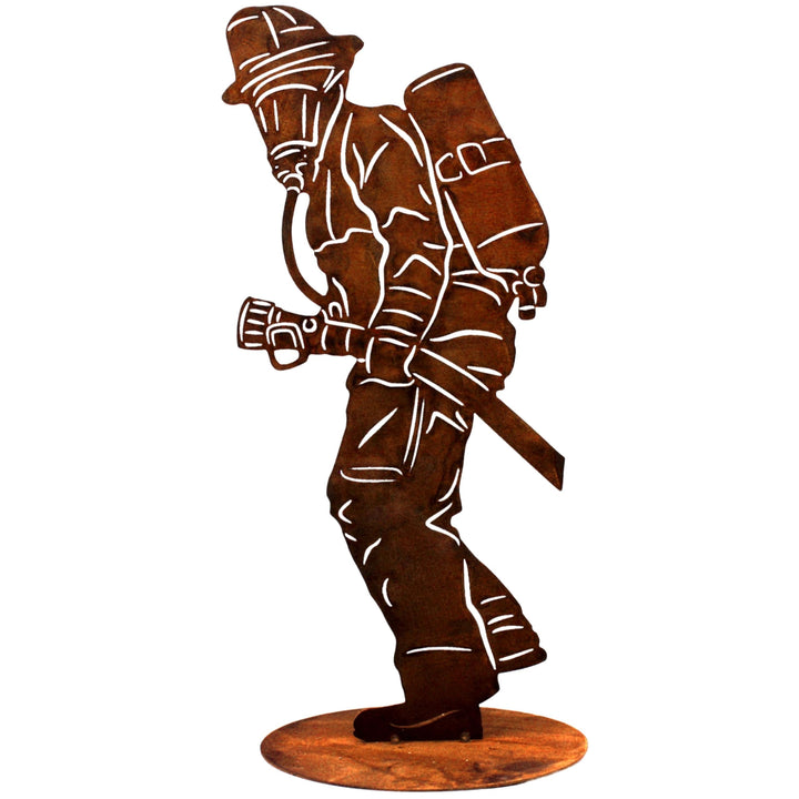 Rostikal Feuerwehrmann Figur 20 cm – Edelrost Gartendeko aus Metall - Handmade Feuerwehr Deko für Ga