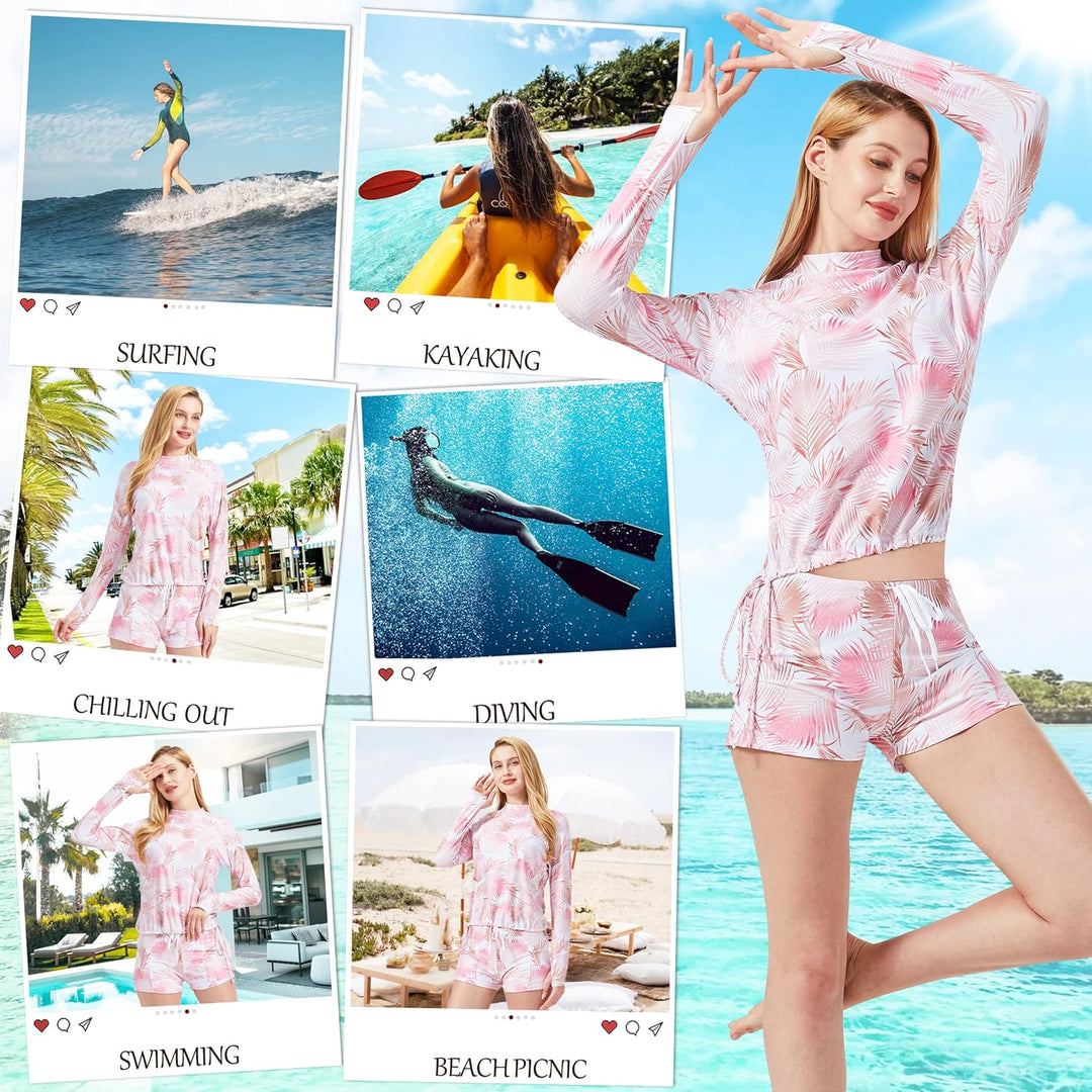 UNIQUEBELLA Rash Guard Damen, UV-Schutz UPF 50+ Langarm Surf Shirt mit Schönen Mustern Bademode Bade
