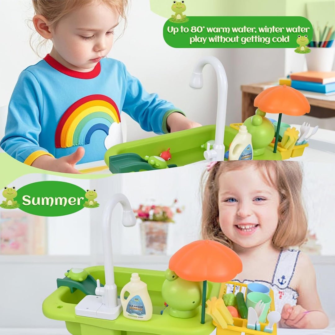 Ulikey Spielspüle Kinder, Küchenspüle Spielzeug Set mit Wasserkreislauf, 2-in-1 Elektrischem Wasserh