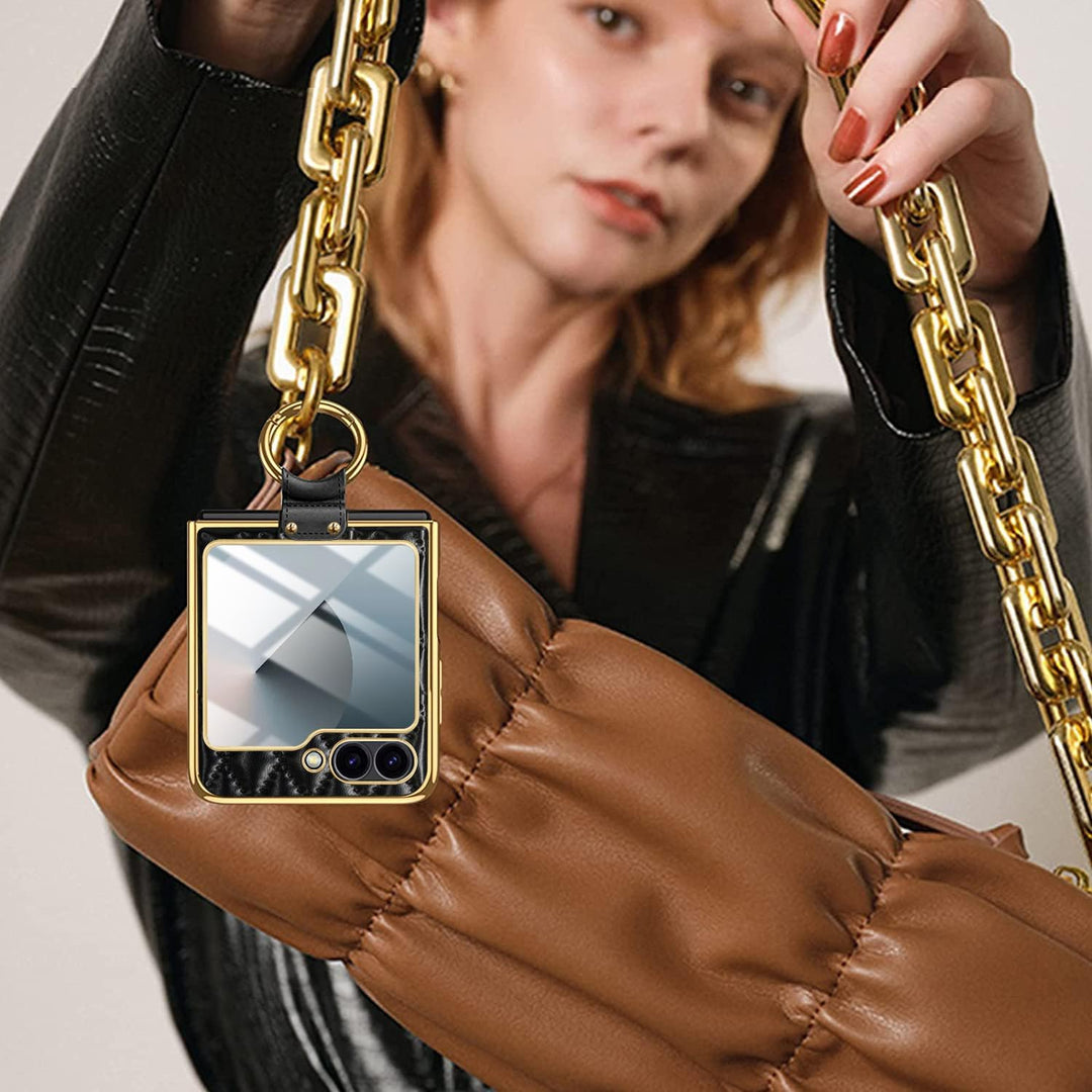 Miimall Lederhülle Kompatibel mit Samsung Galaxy Z Flip 6/Flip7 FE Hülle mit Kameraschutz+Ring Ständ