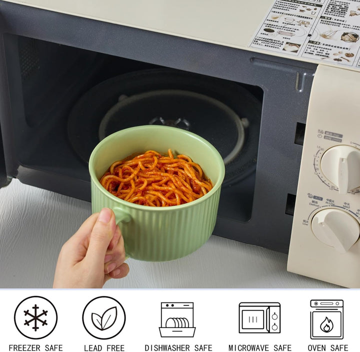 Keramik Suppenschalen mit Griff und Deckel, 750 ml Grosse Suppentasse für Suppe, Instant-Nudel, Müsl