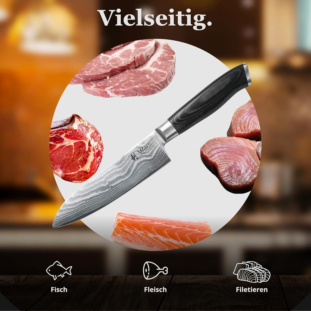 Wakoli Mikata Damastmesser Santoku16 cm Klinge extrem scharf aus 67 Lagen I Damast Küchenmesser und